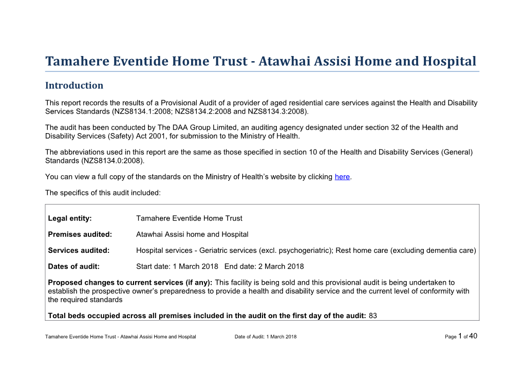 Tamahere Eventide Home Trust - Atawhai Assisi Home and Hospital