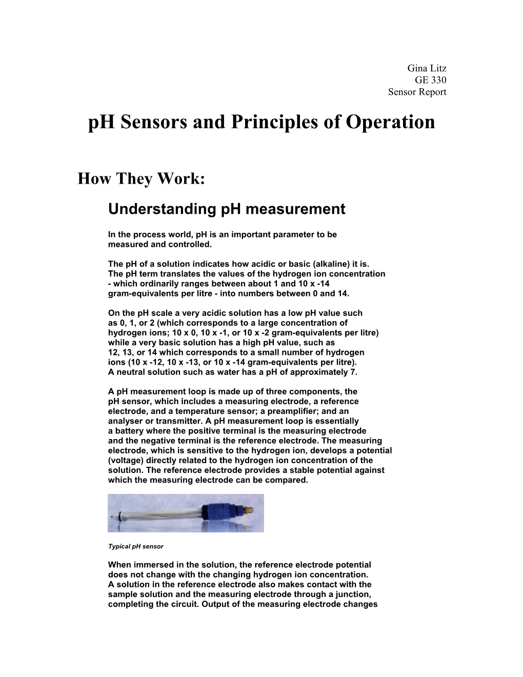 Ph Sensors and Principles of Operation