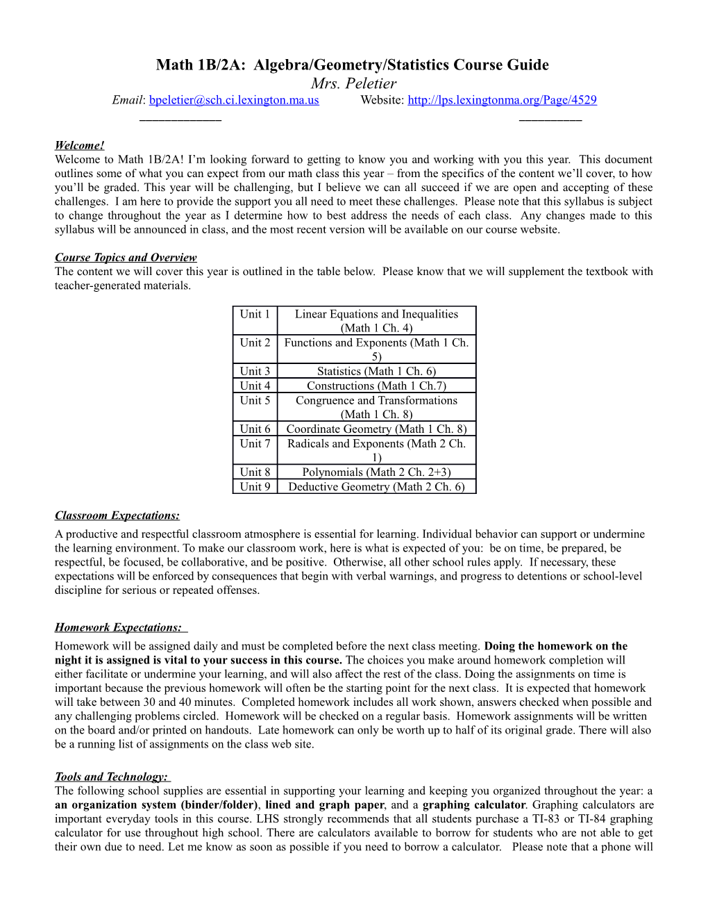 Math 1B/2A: Algebra/Geometry/Statistics Course Guide