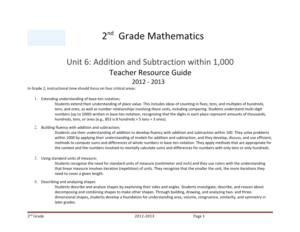2Nd Grade Unit 6 Mathematics Expressions 2011-12