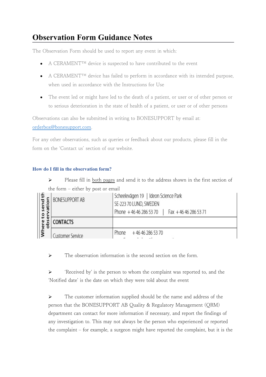 Observation Form Guidance Notes