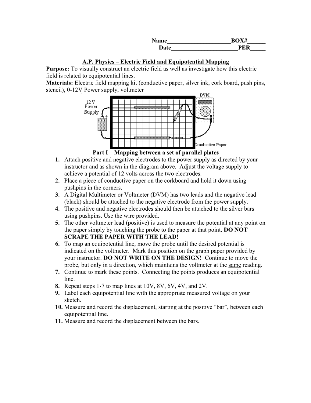 A.P. Physics Electric Field and Equipotential Mapping