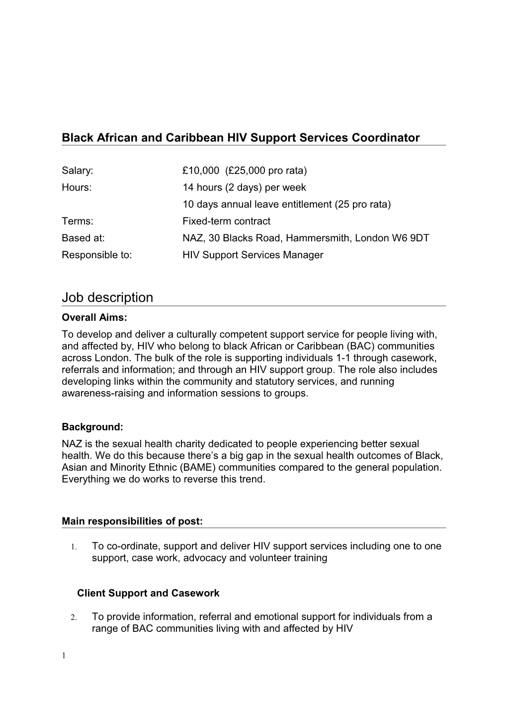 Black African and Caribbean HIV Support Services Coordinator