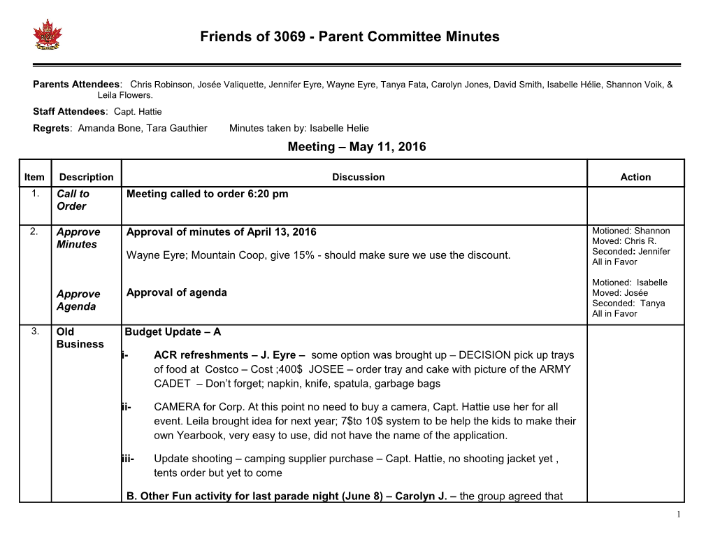 Program Committee Meeting Action Register