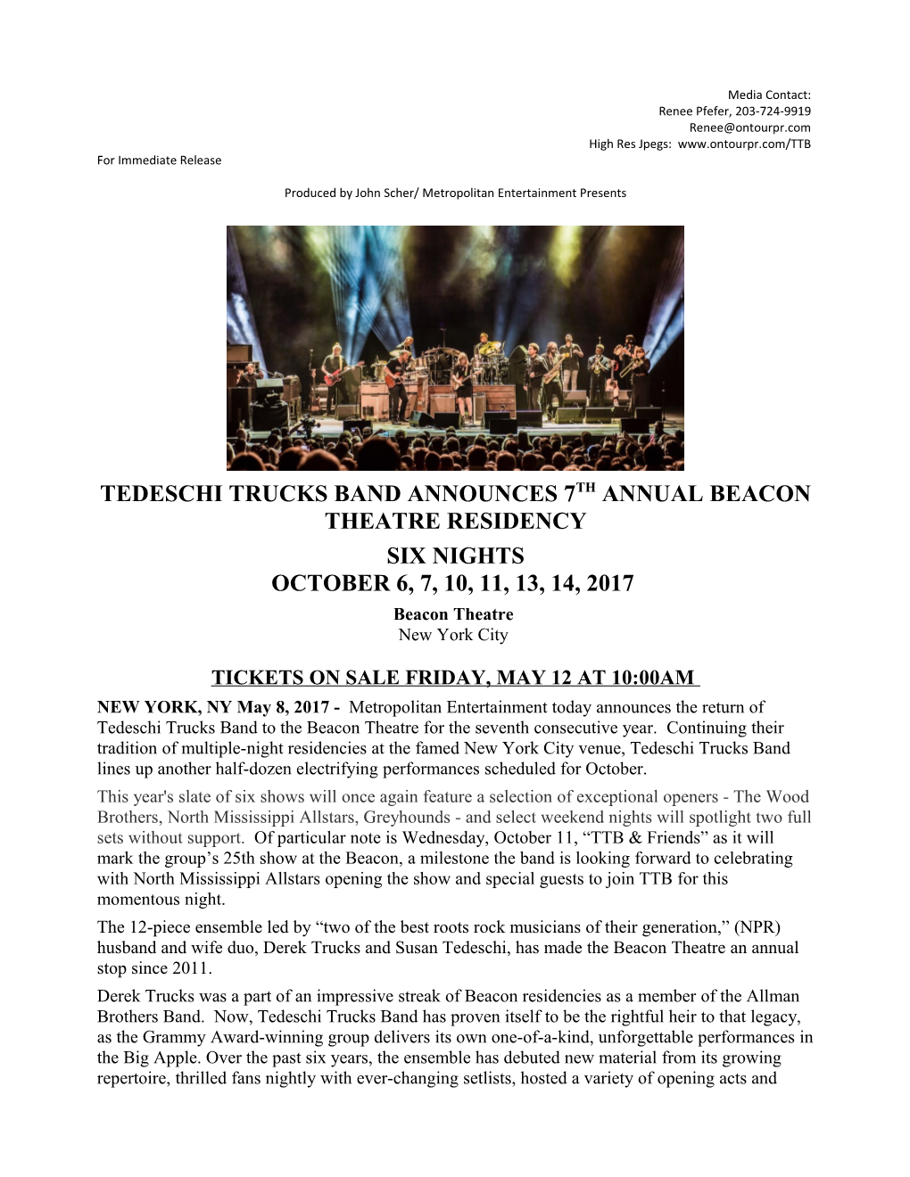 Tedeschi Trucks Band Announces 7Th Annual Beacon Theatre Residency