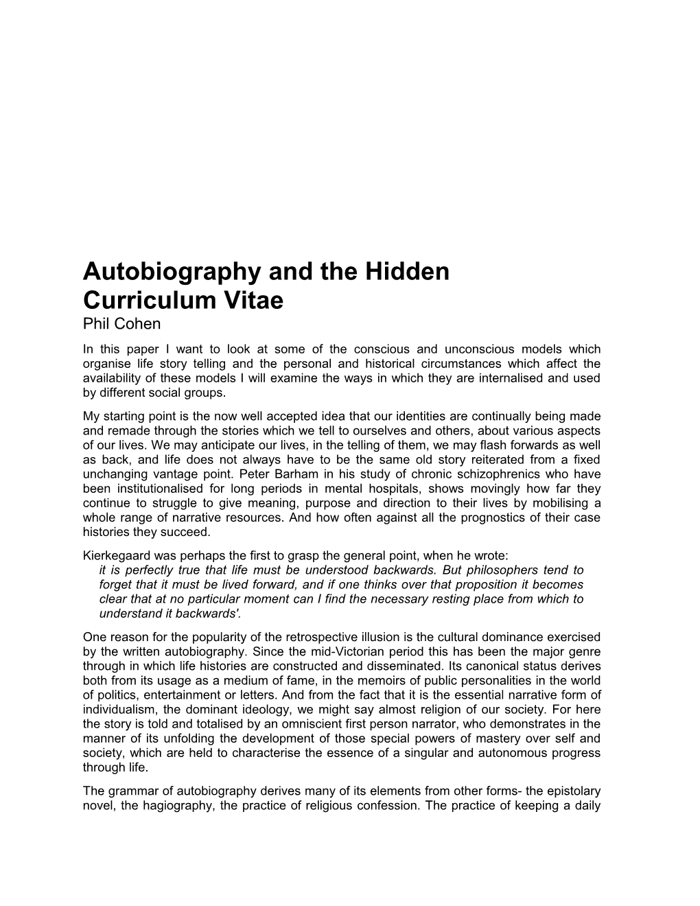 Autobiography and the Hidden