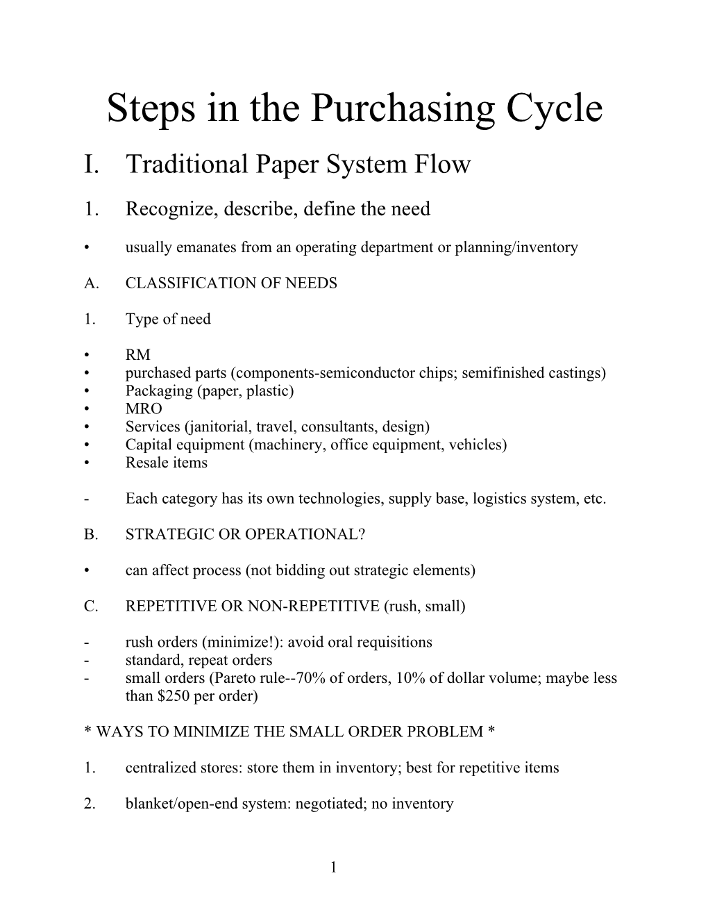 Steps in the Purchasing Cycle