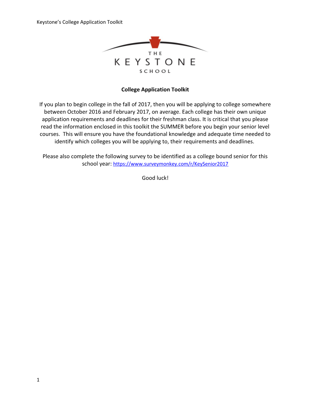 Keystone S College Application Toolkit