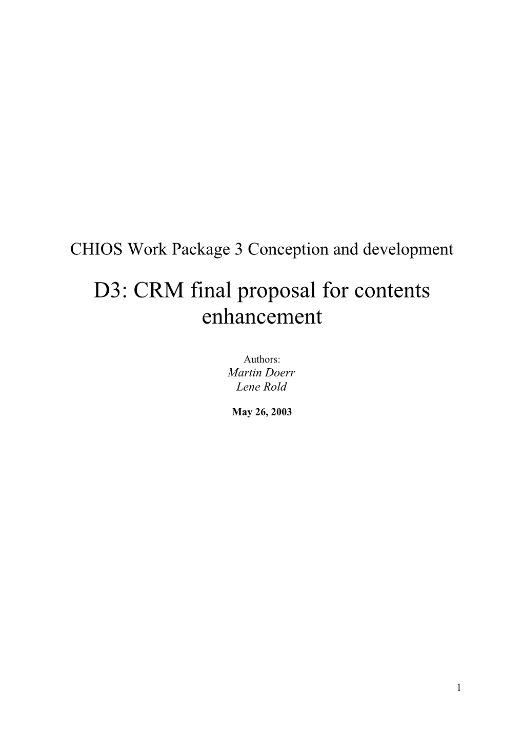 CHIOS Work Package 2 Requirements Analysis