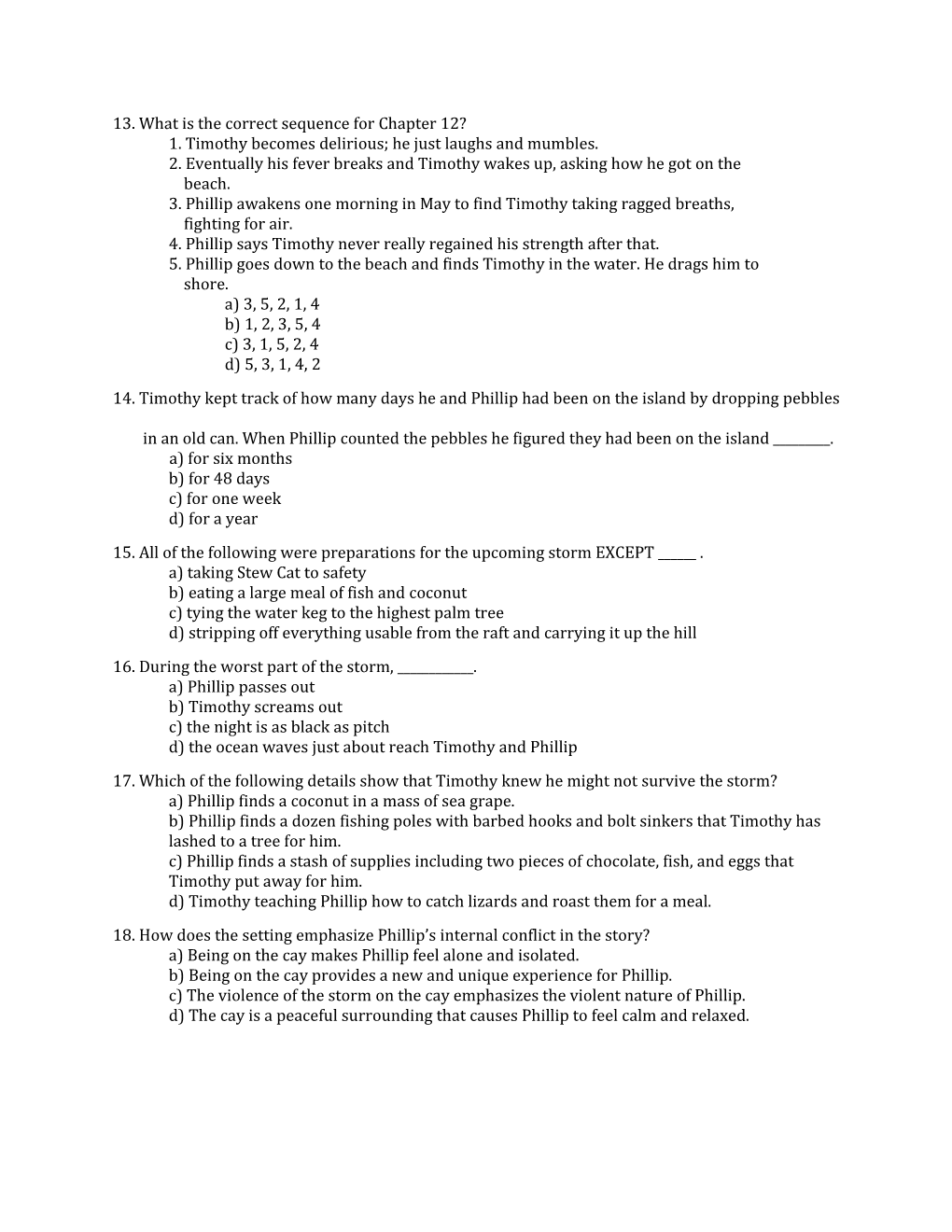 The Cay Quiz Study Guide