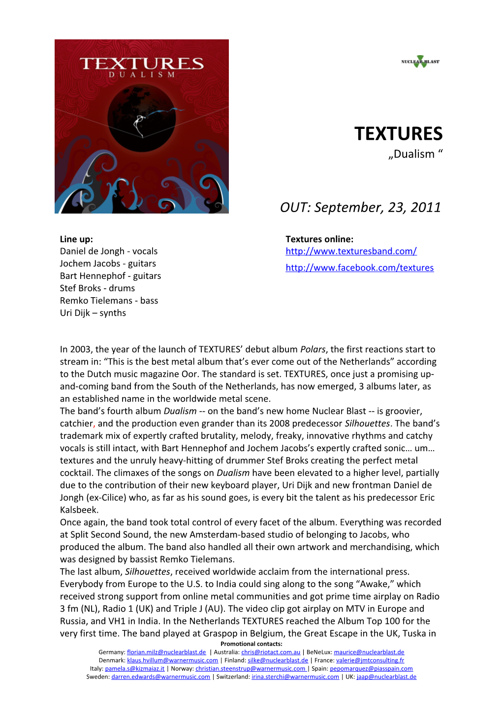 In 2003, the Year of the Launch of TEXTURES Debut Albumpolars, the First Reactions Start
