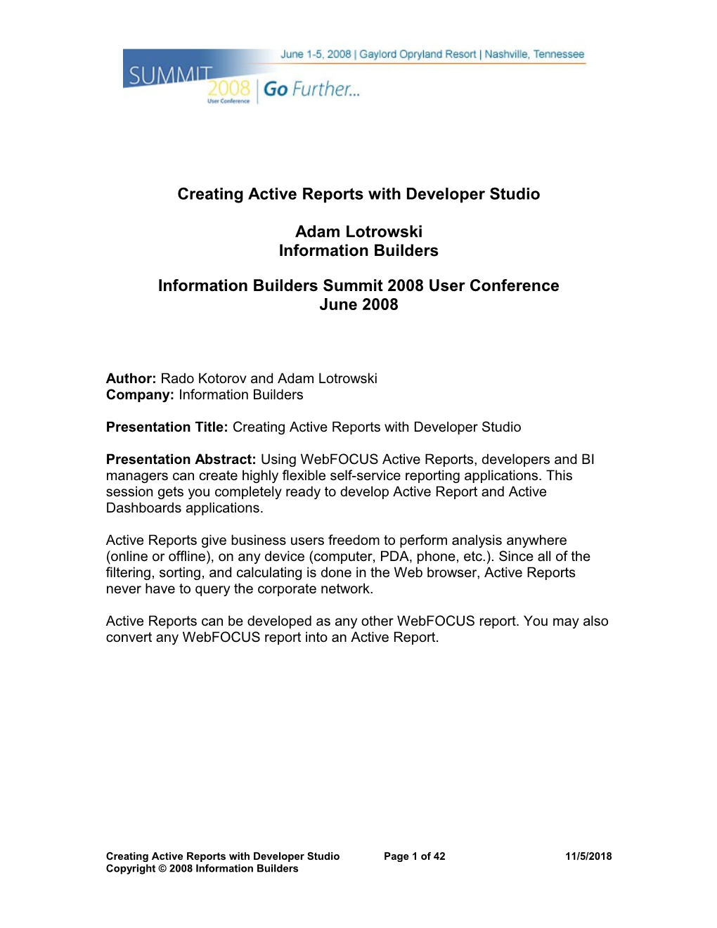 Developing Active Reports