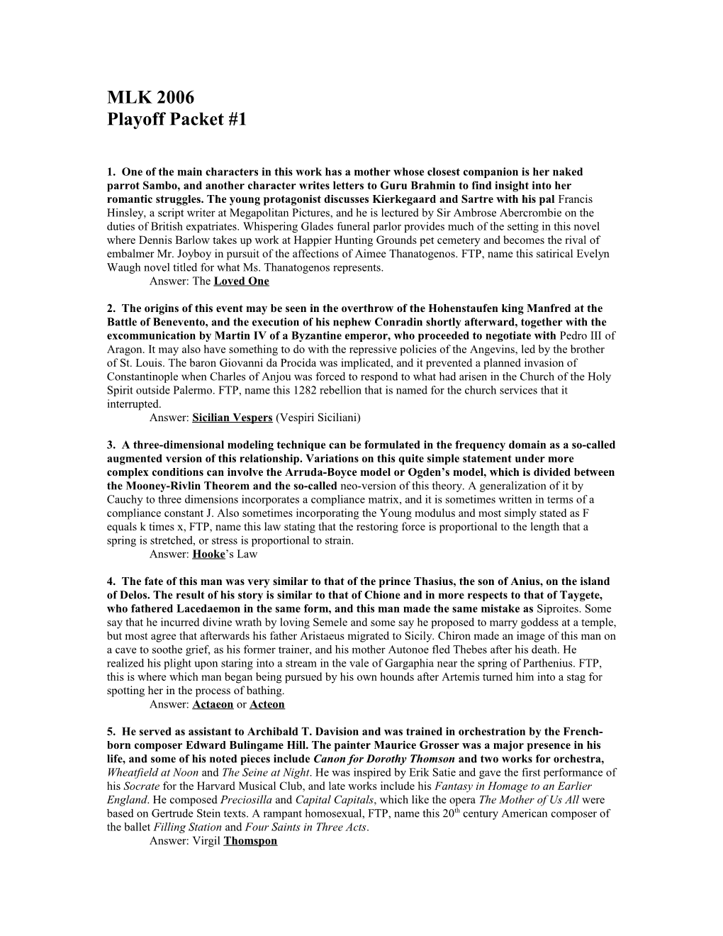 Playoff Packet #1