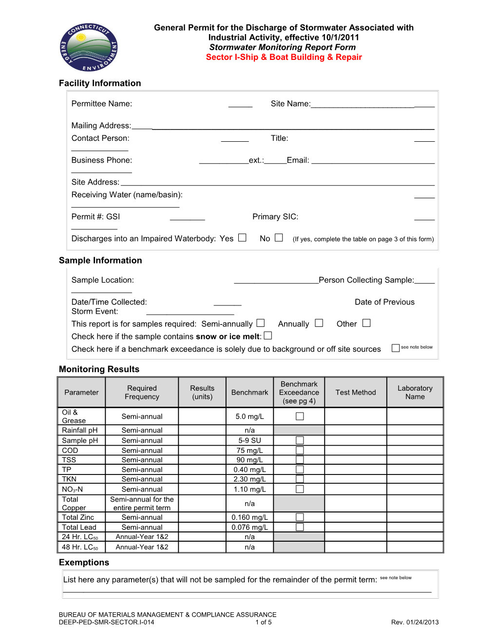 Stormwater Monitoring Form Sector I - Ship & Boat Building & Repair