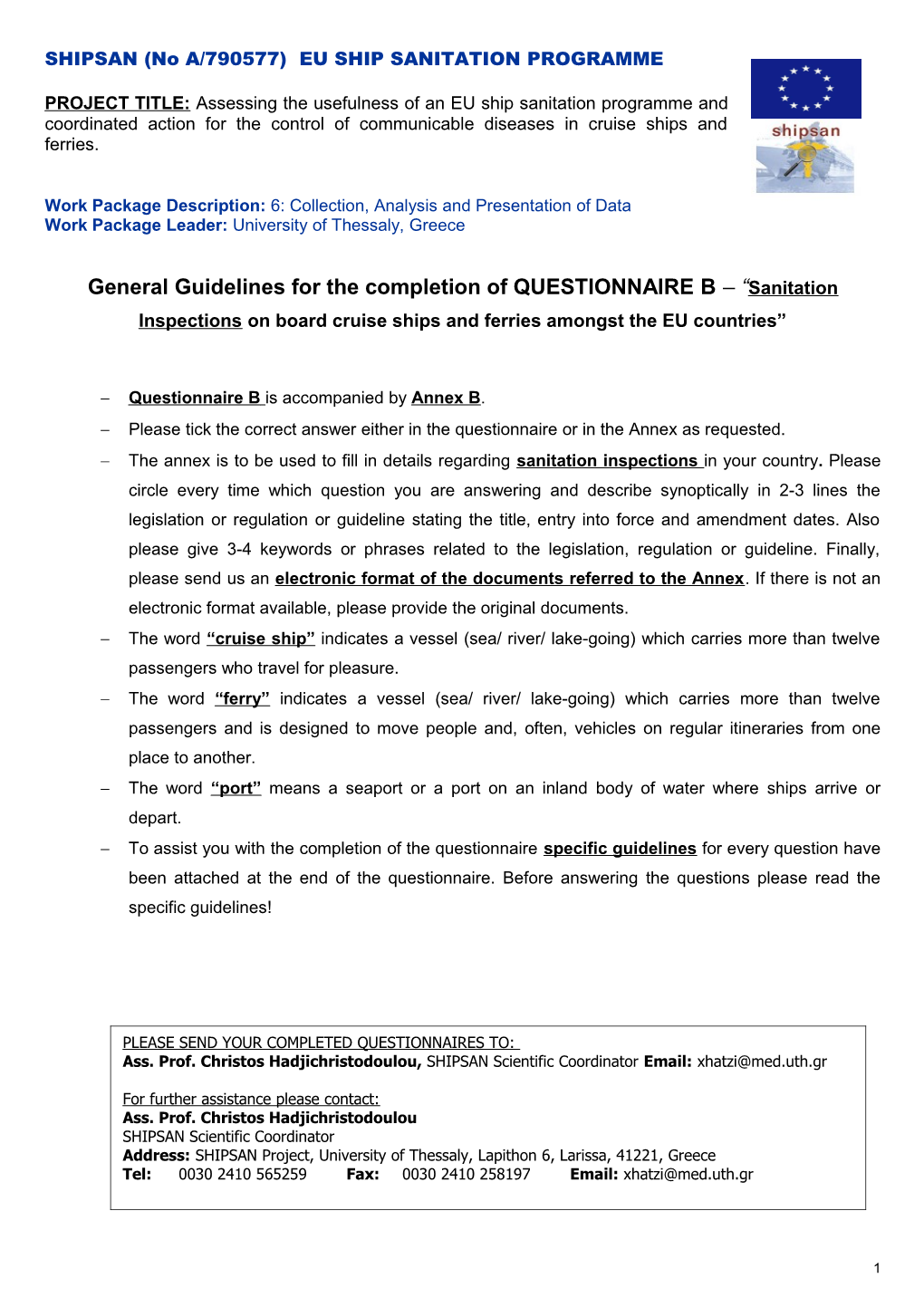 SHIPSAN (No A/790577) EU SHIP SANITATION PROGRAMME