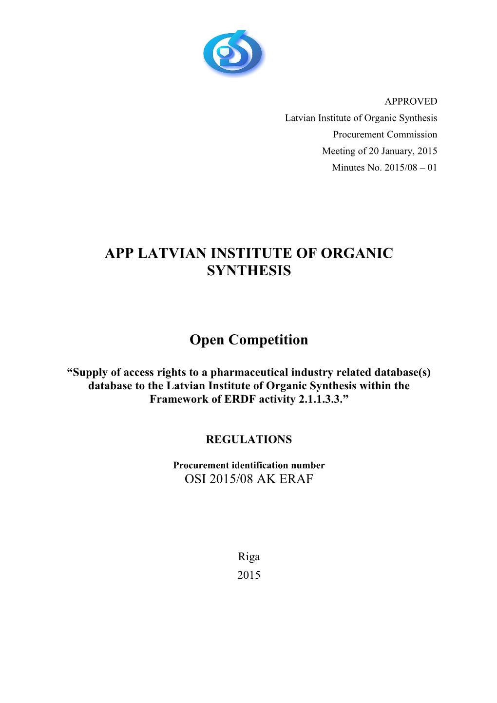 Open Competition Regulations OSI 2015/08 AK ERAF