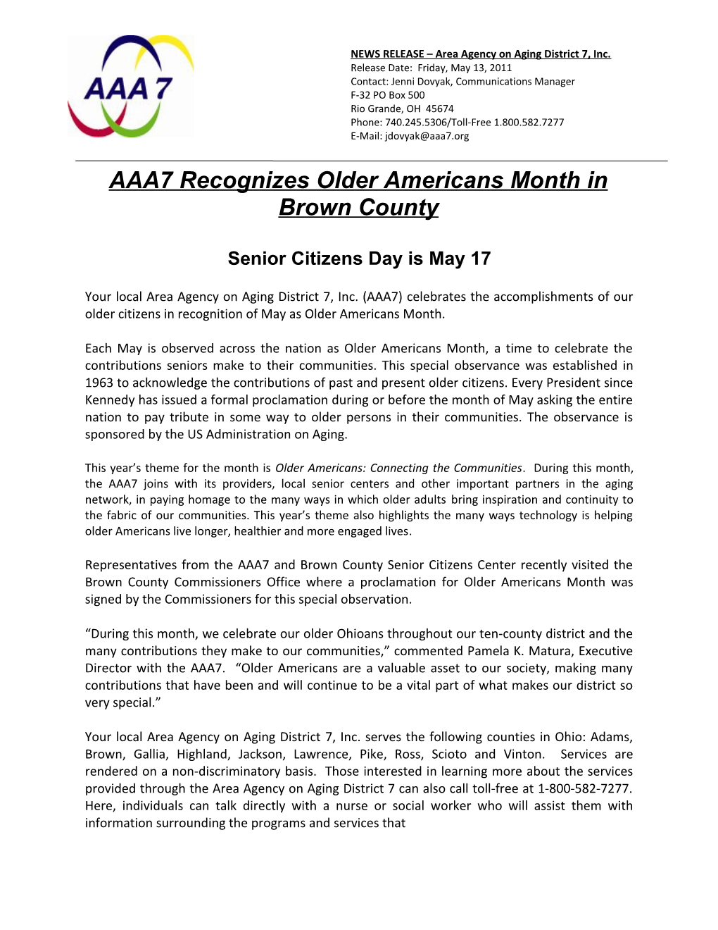 Senior Citizens Day Is May 17