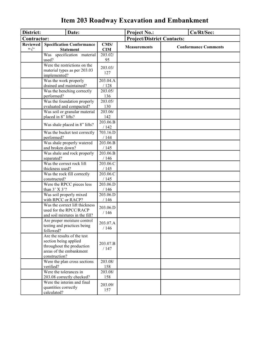 Complete Listing of TPR Checklists for 2005