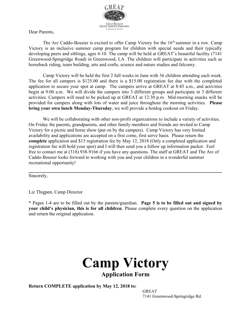 Camp Chaparral Application Form