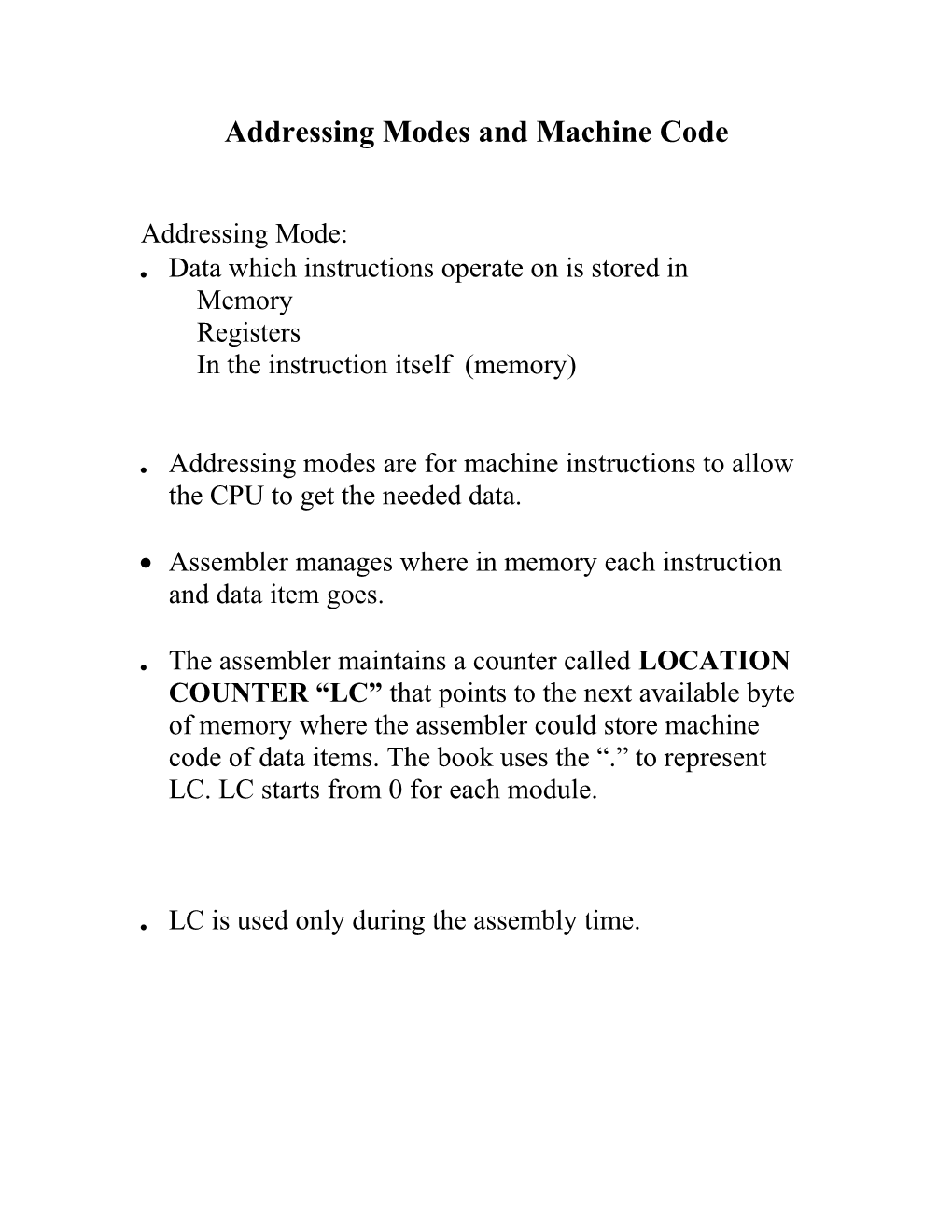 Addressing Modes and Machine Code