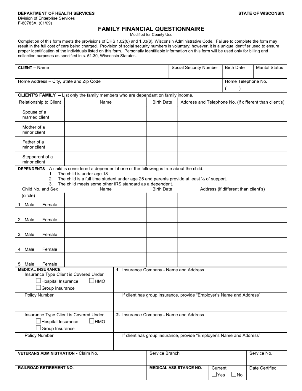 Family Financial Questionnaire - F-80783A