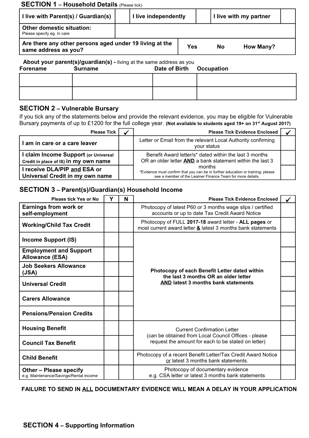 16-19 Bursary Fund Application Form