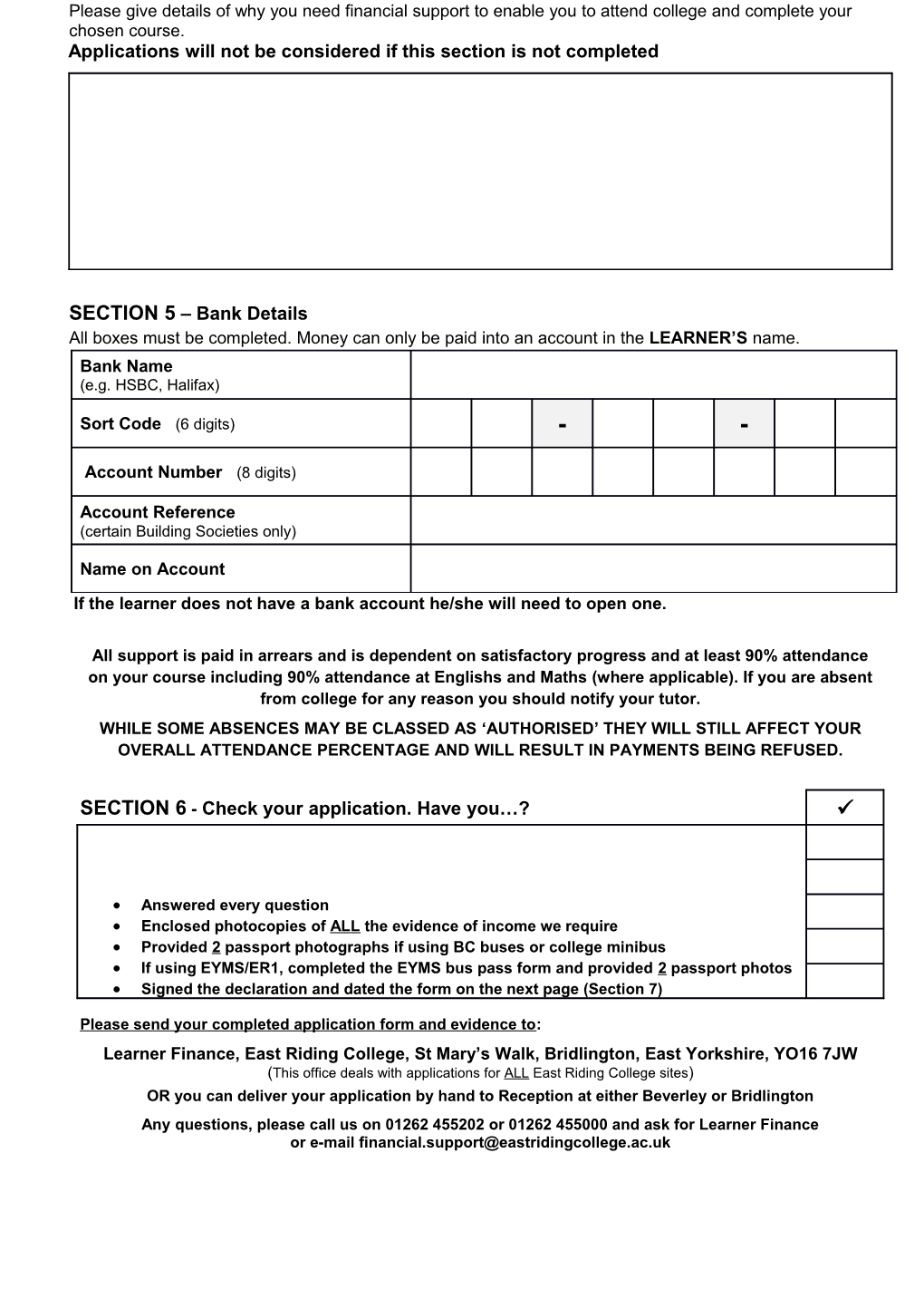 16-19 Bursary Fund Application Form
