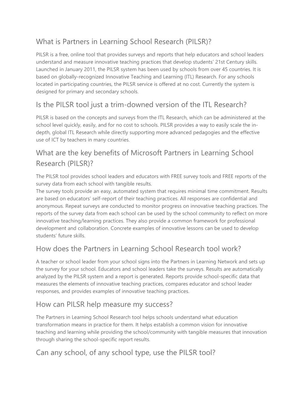 What Is Partners in Learning School Research (PILSR)?