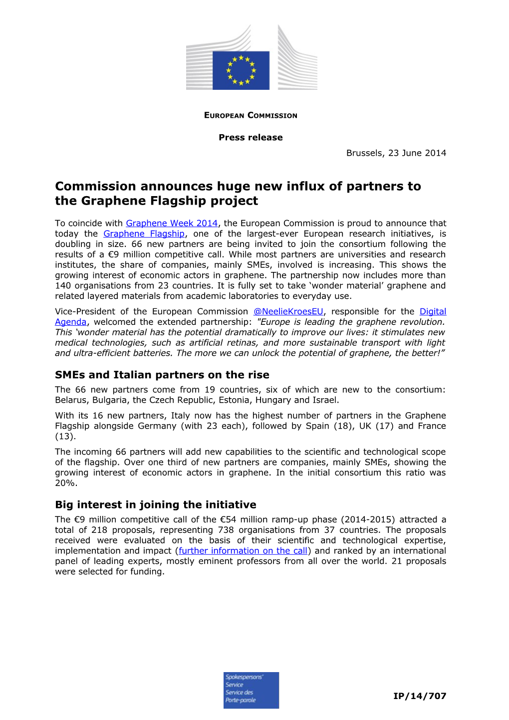 Commission Announces Huge New Influx of Partners to the Graphene Flagship Project