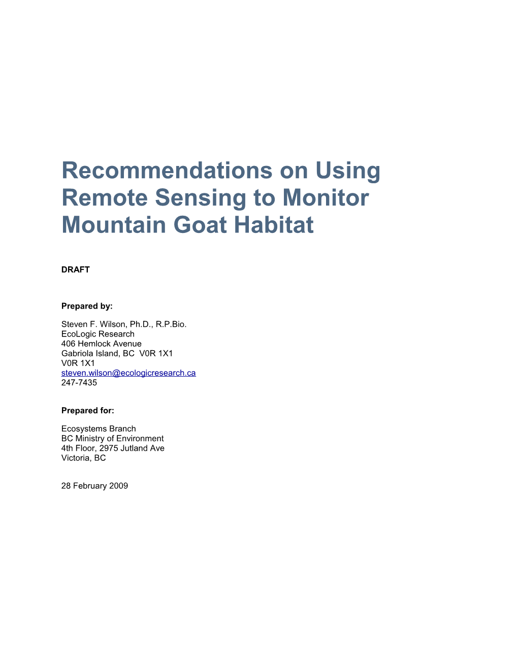 Recommendations on Using Remote Sensing to Monitor Mountain Goat Habitat