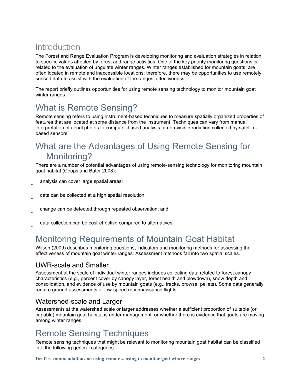 Recommendations on Using Remote Sensing to Monitor Mountain Goat Habitat