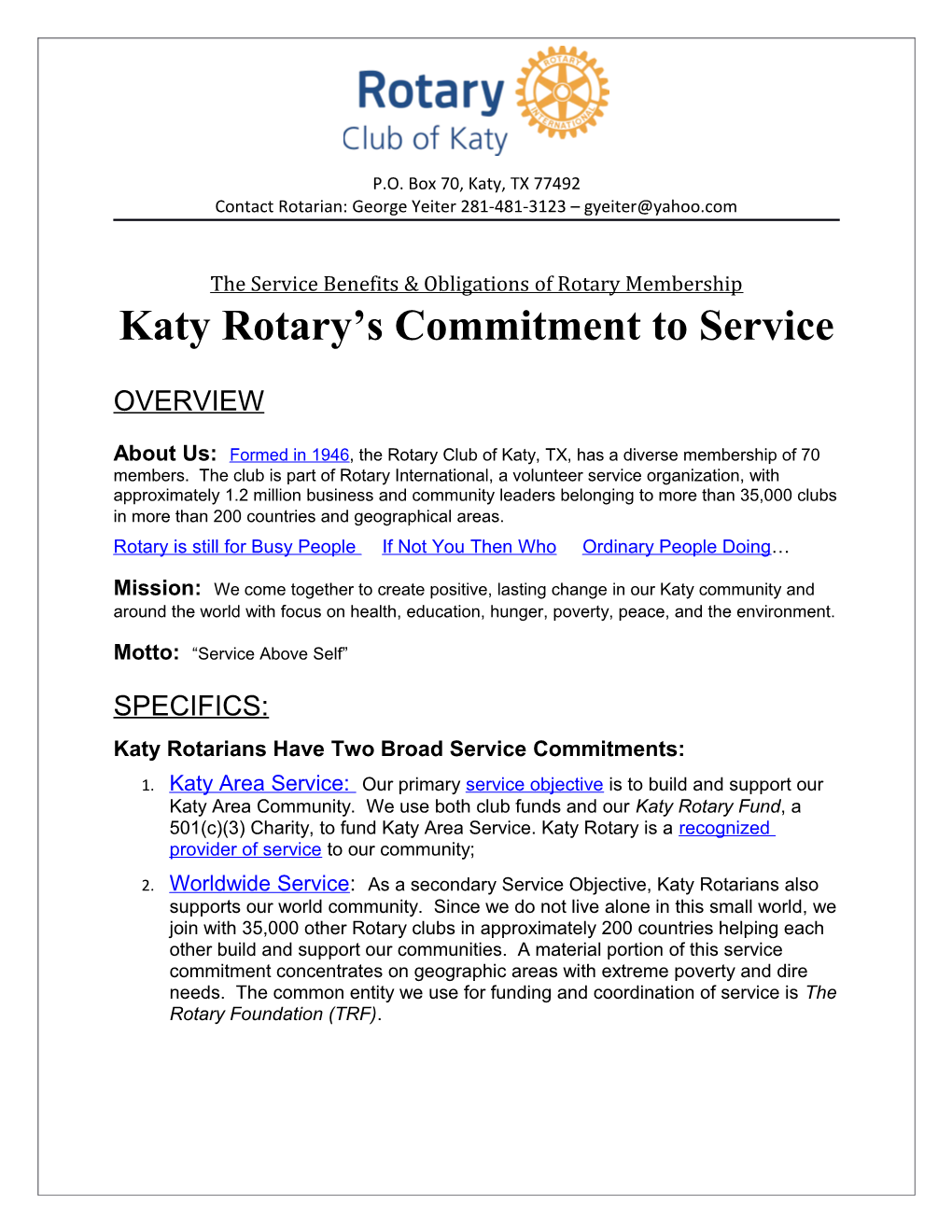 Katy Rotary S Charitable Endeavors