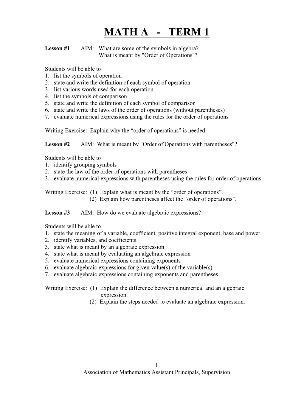 Lesson #1AIM:What Are Some of the Symbols in Algebra?