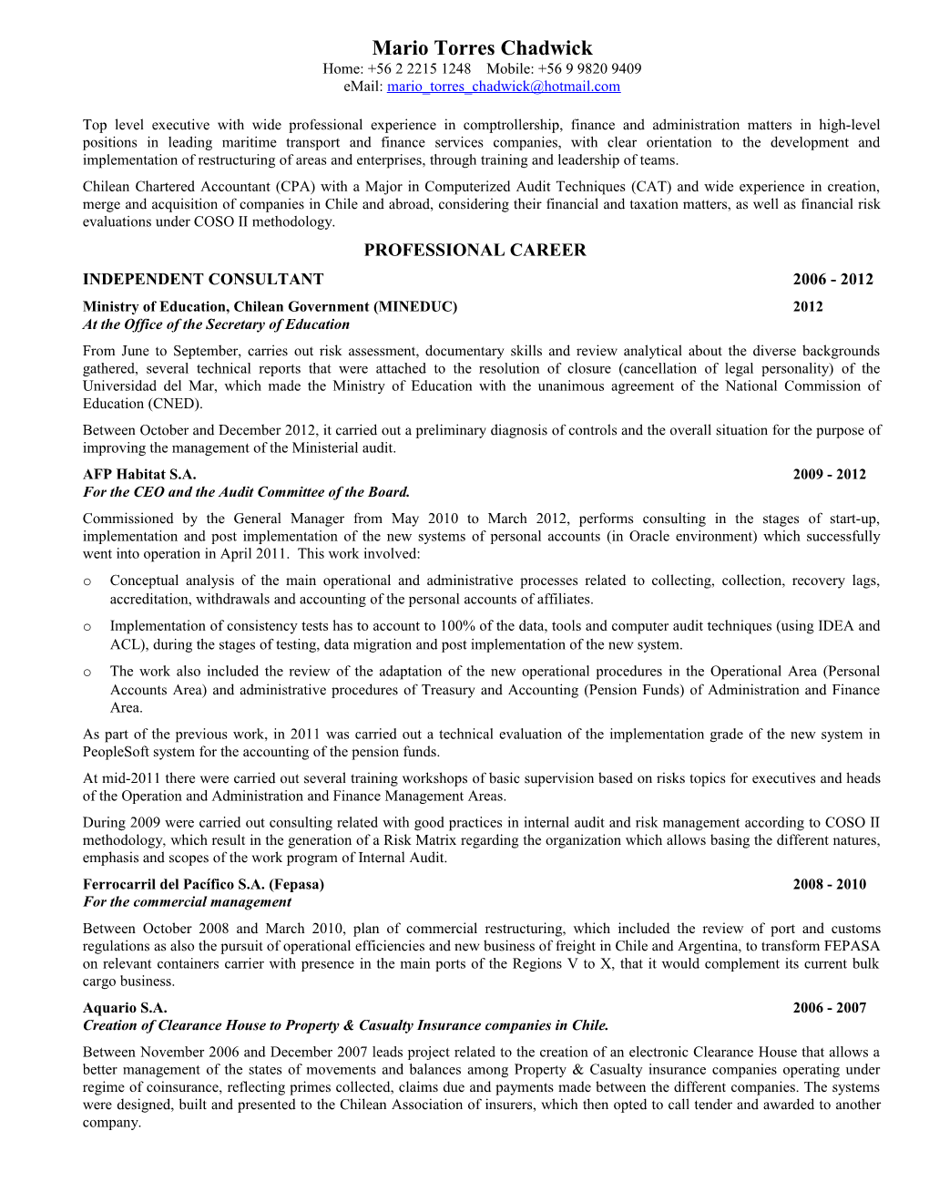 Contador Auditor, Con Post-Título En Auditoría De Sistemas Contables Computacionales, Con