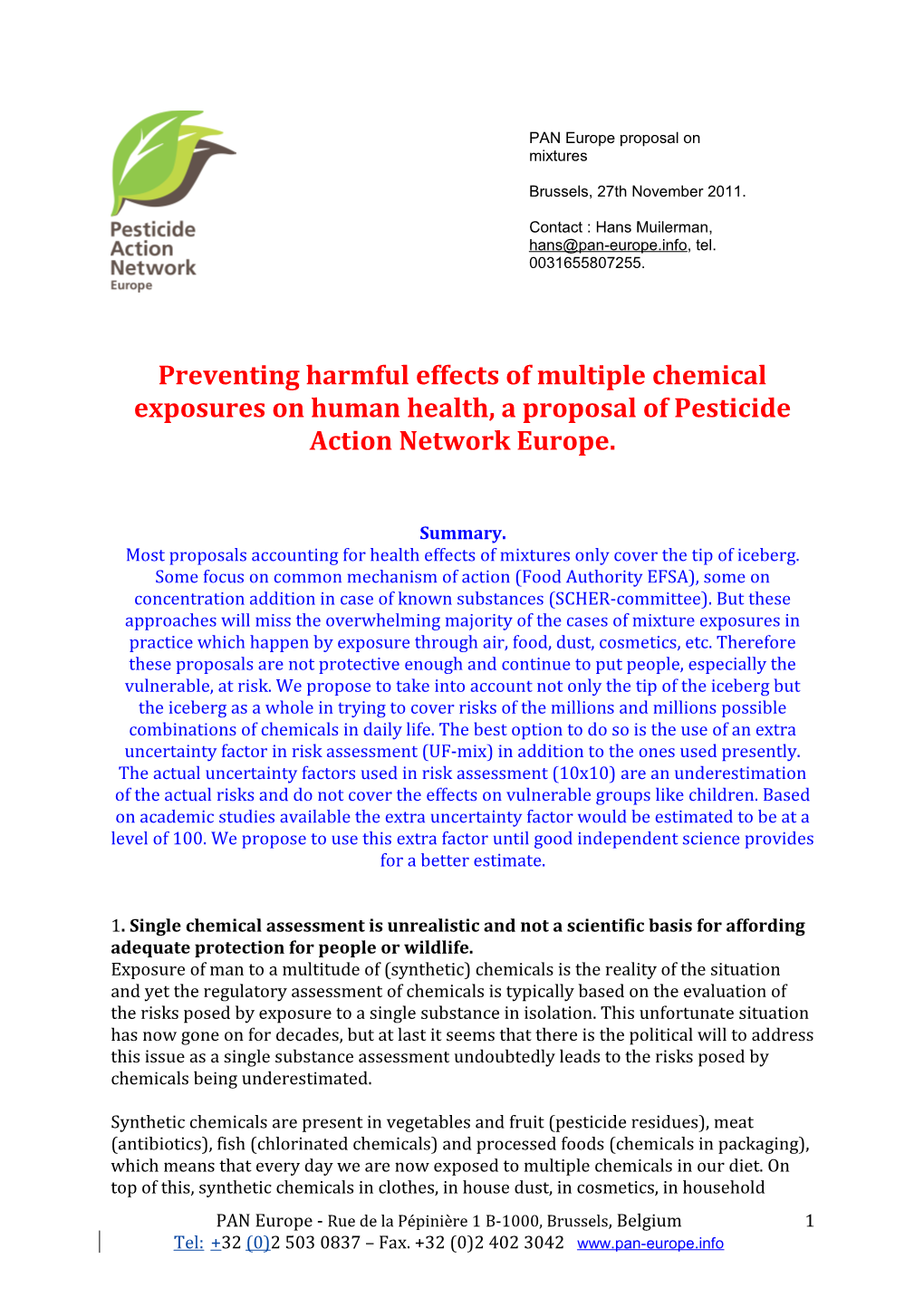 Preventing Harmful Effects of Multiple Chemical Exposures on Human Health, a Proposal