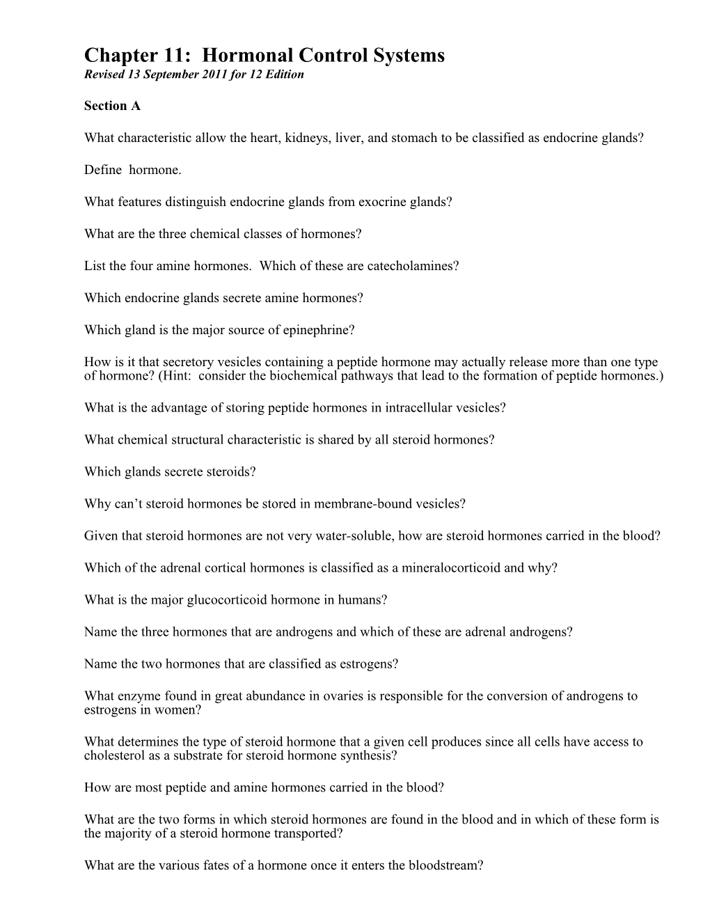 Chapter 10: Hormonal Control Systems