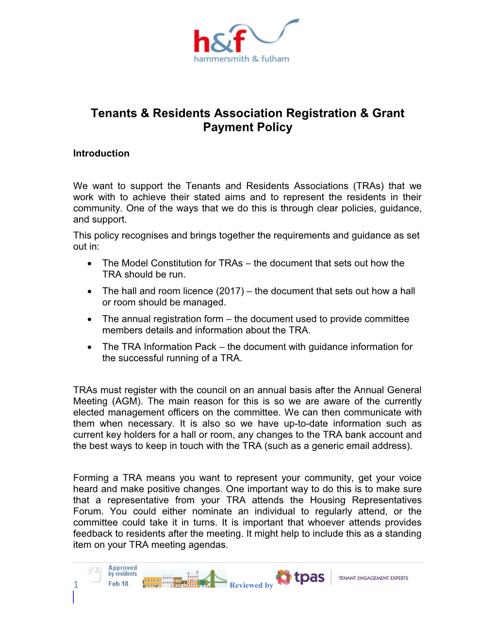 The Payment of Tenants & Residents Associations