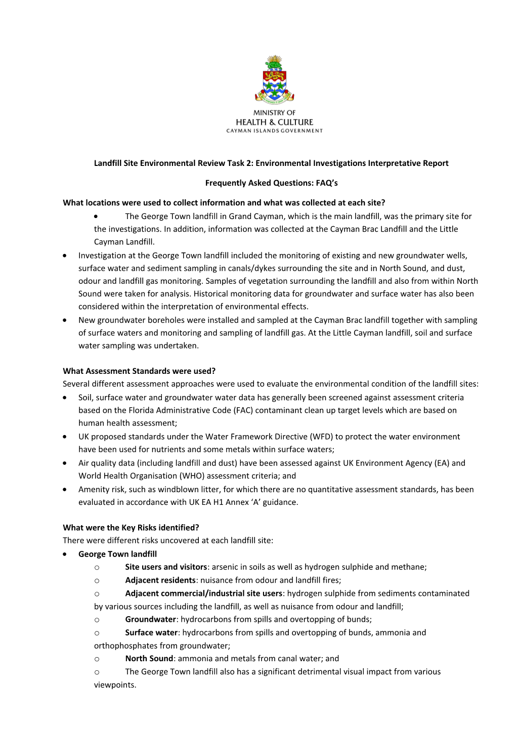 Landfill Site Environmental Review Task 2: Environmental Investigations Interpretative Report