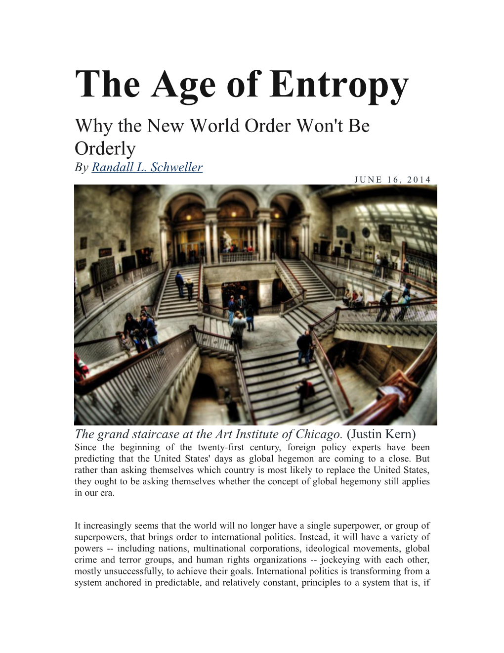 The Age of Entropy