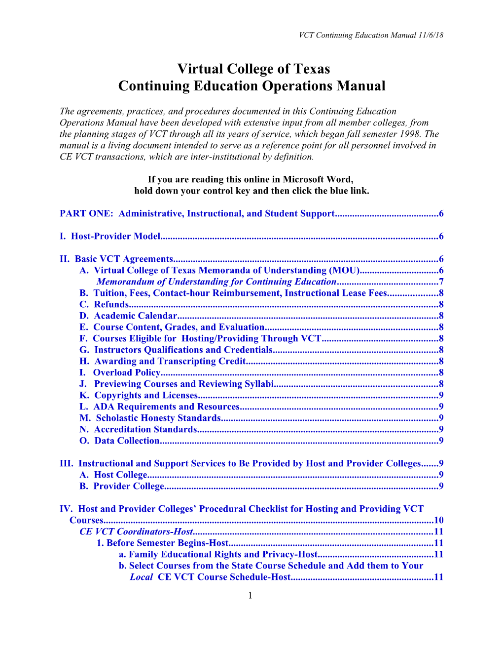 VCT Host and Provider Colleges' Responsibilities