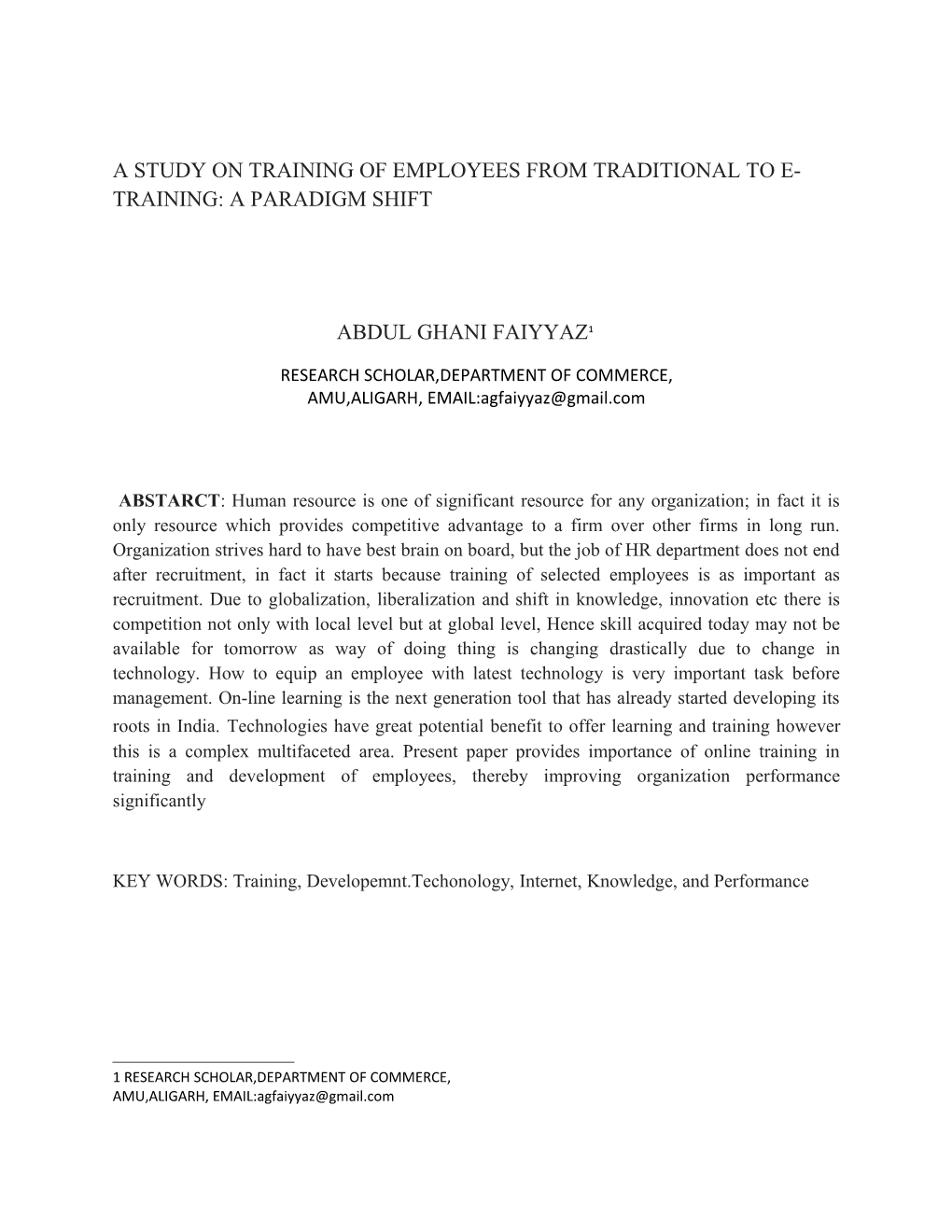 A Study on Training of Employees from Traditional to E-Training: a Paradigm Shift