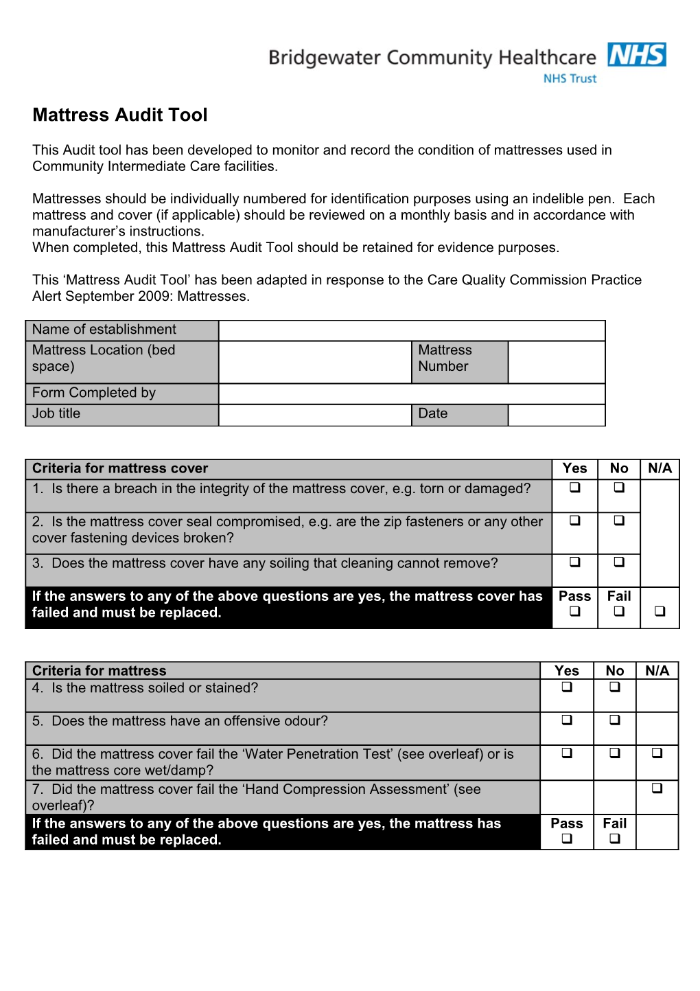 Mattress Audit Tool