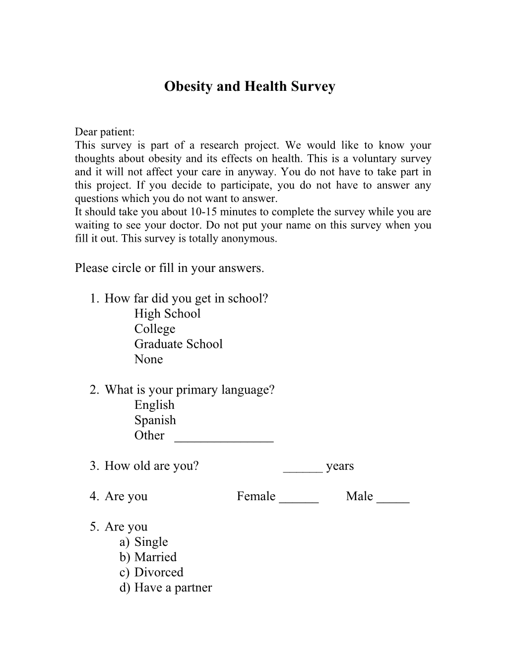 Obesity and Health Survey