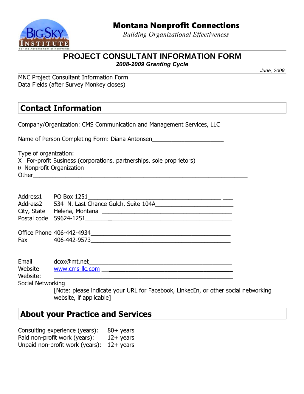 MNC Project Consultant Information Form