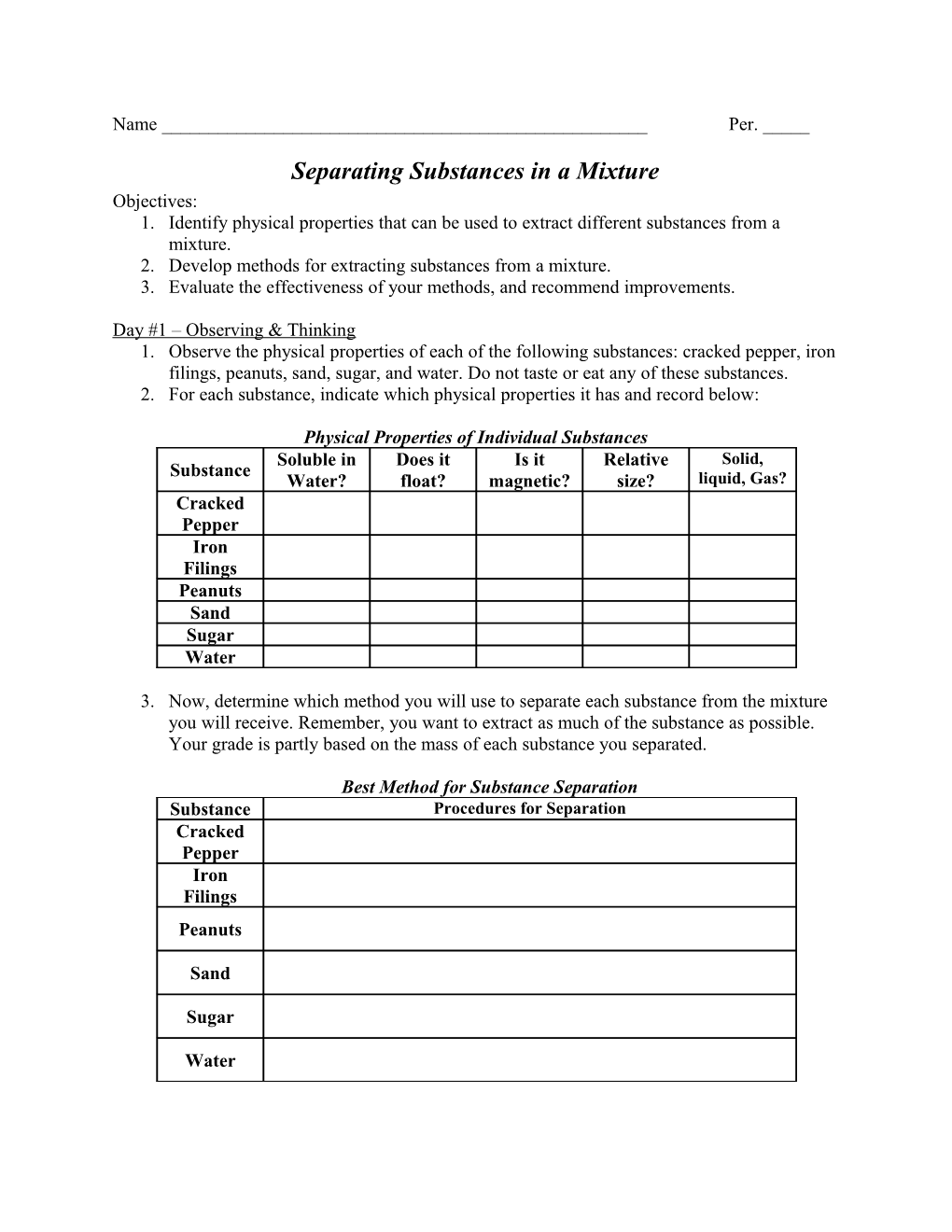 Separating Substances in a Mixture