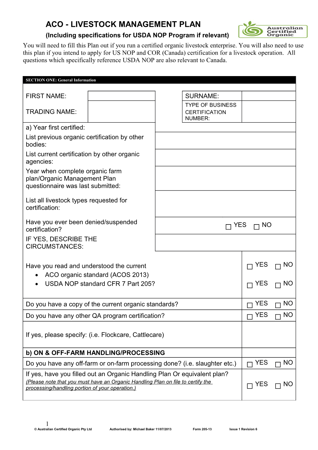 Including Specifications for USDA NOP Program If Relevant