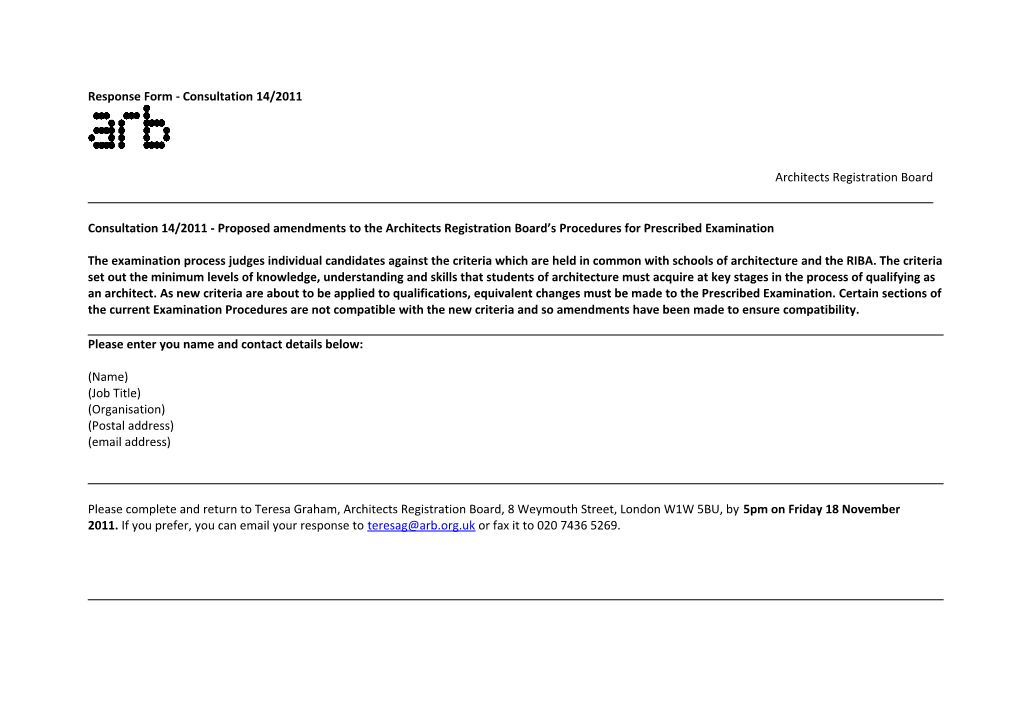 Response Form - Consultation 14/2011