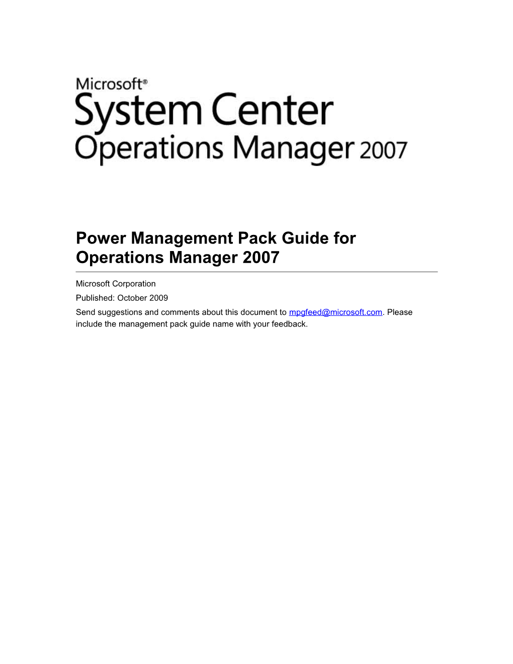 Power Management Pack Guide for Operations Manager2007