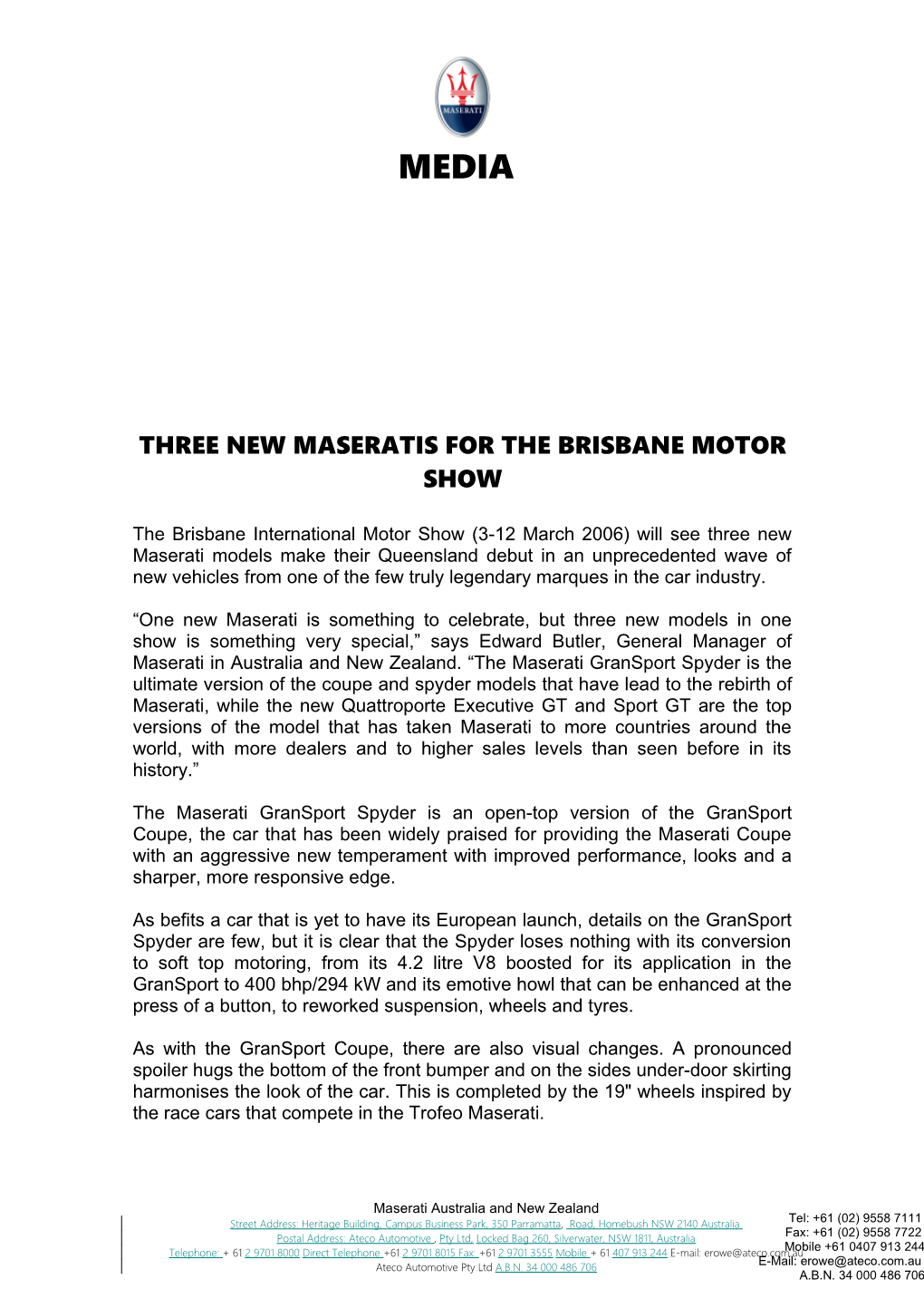Three New Maseratis for the Brisbane Motor Show