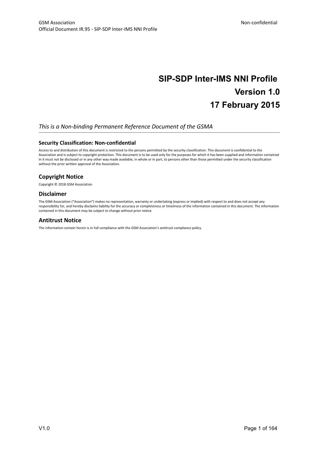 IR.95 SIP-SDP Inter-IMS NNI Profile V0.1 (Current)